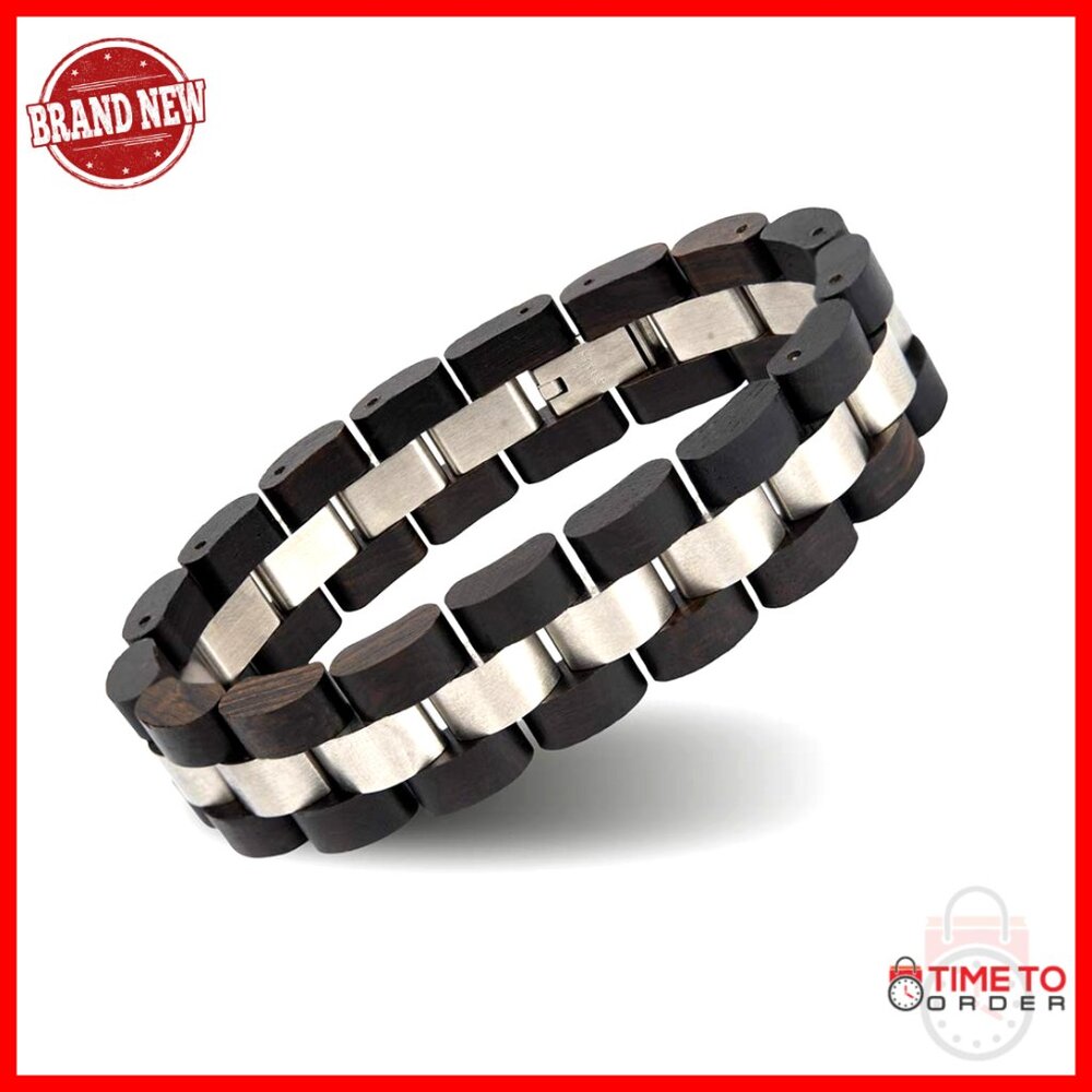 Men's Wooden Bracelet Adjustable Stainless Steel Minimalist Jewelry Gift